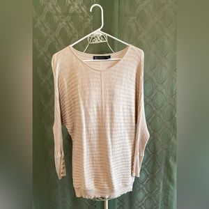 New York & Company Ribbed Sleeve Sweater with gold button sleeve accents